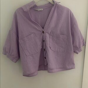 HYFVE Lavender Cropped Button-Down Pocket Shirt
